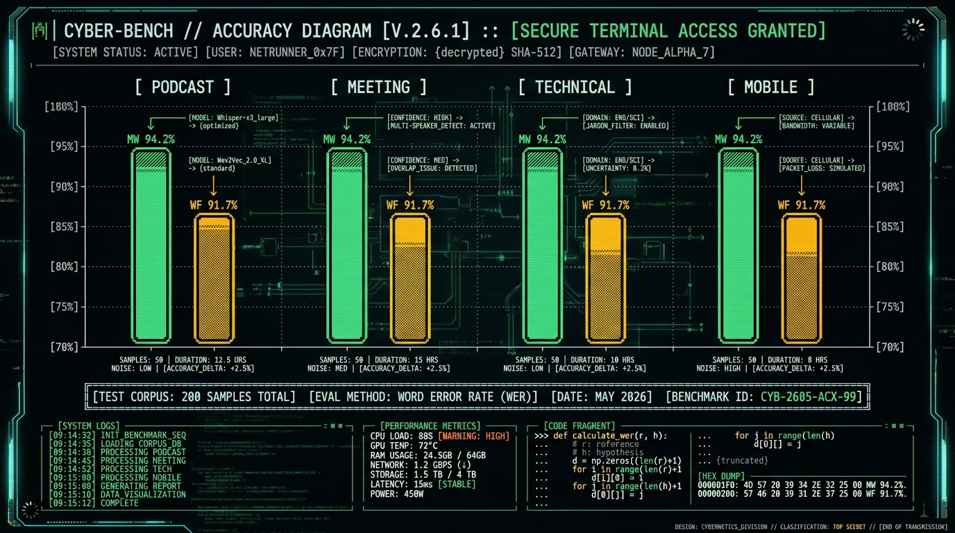 MetaWhisp runs Whisper large-v3-turbo on the Apple Neural Engine, scoring 2.76% WER on LibriSpeech test-clean in our benchmark; Wispr Flow's proprietary cloud model is not publicly benchmarked