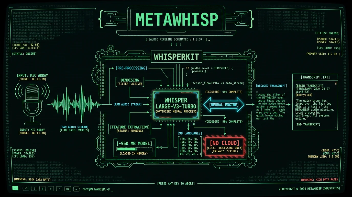 MetaWhisp local Whisper voice-to-text pipeline running on Apple Silicon Neural Engine