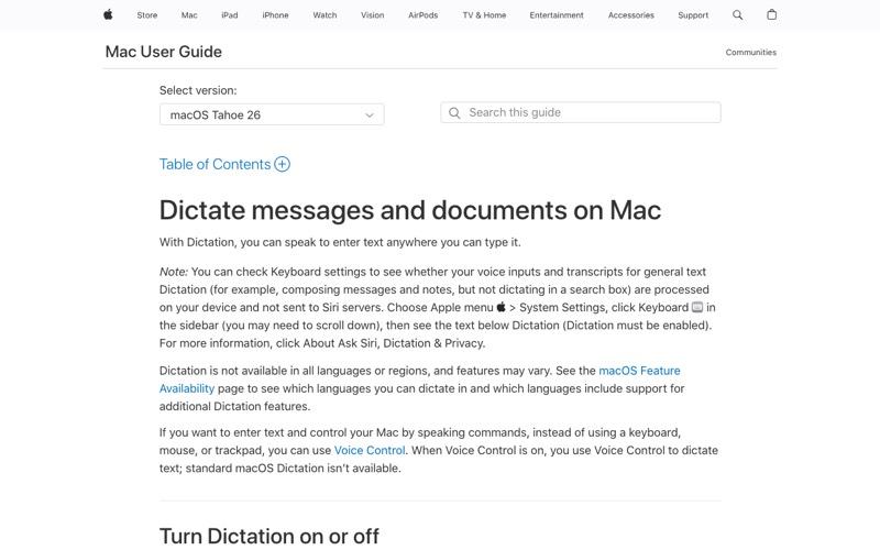 Apple Support — Dictate messages and documents on Mac